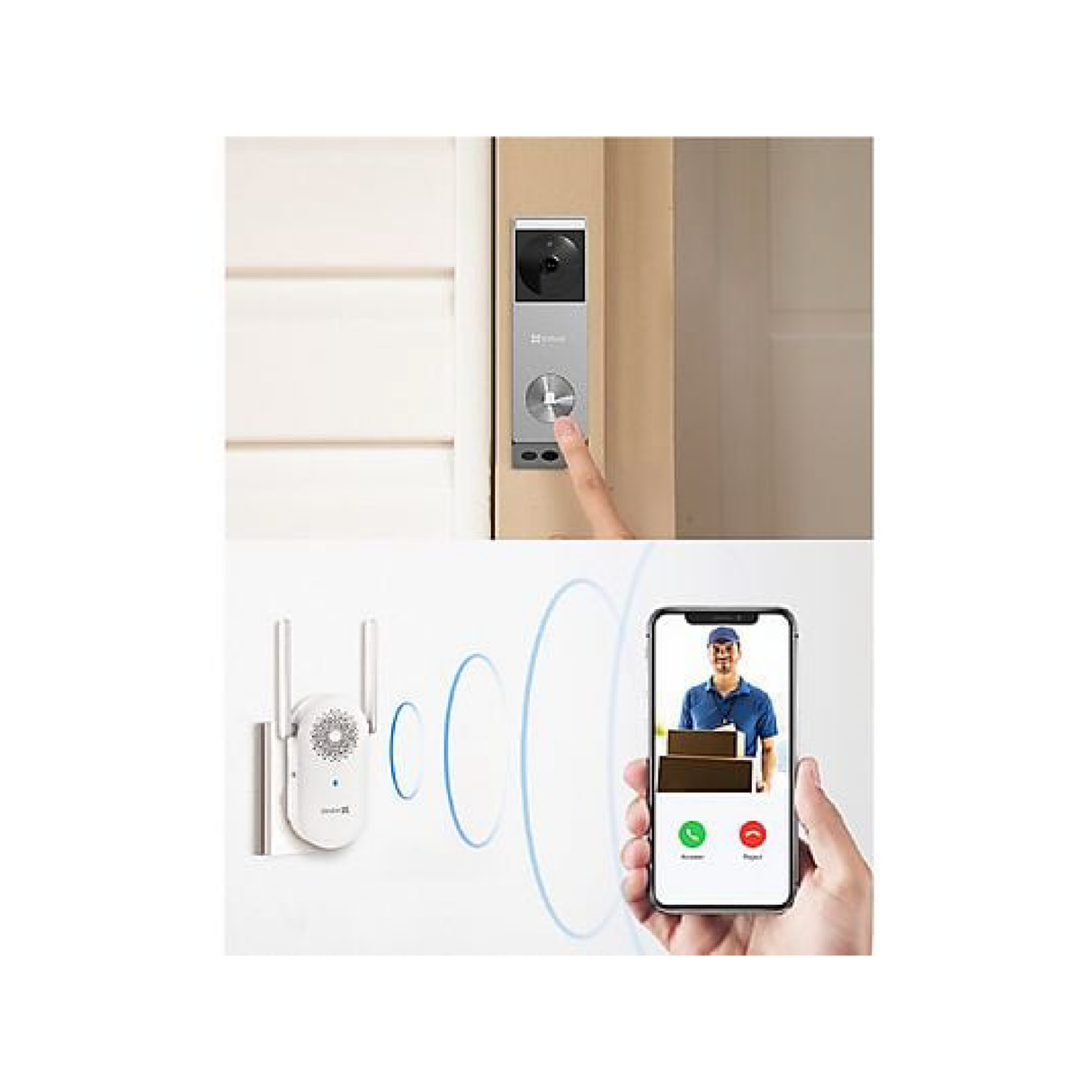 Ezviz EP3X PRO + CH1 - Sonnette vidéo intelligente alimentée par batterie avec deux caméras 2K et panneau solaire