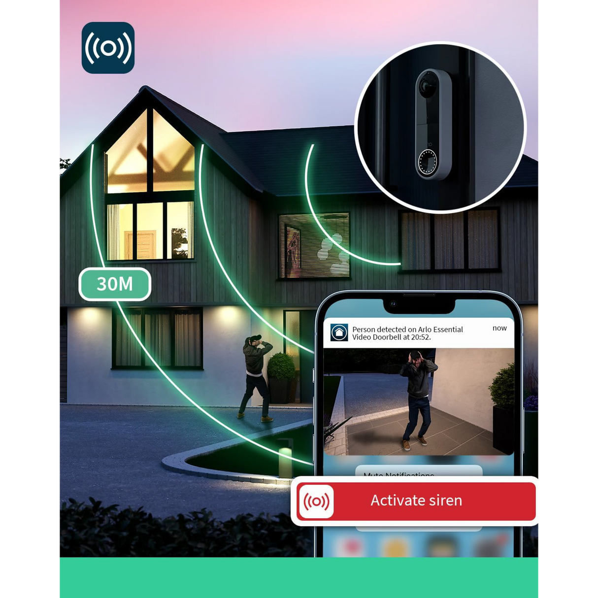 Arlo - Video Doorbell Batteria Nero -Controllo Smart dell’ingresso, Senza Fili