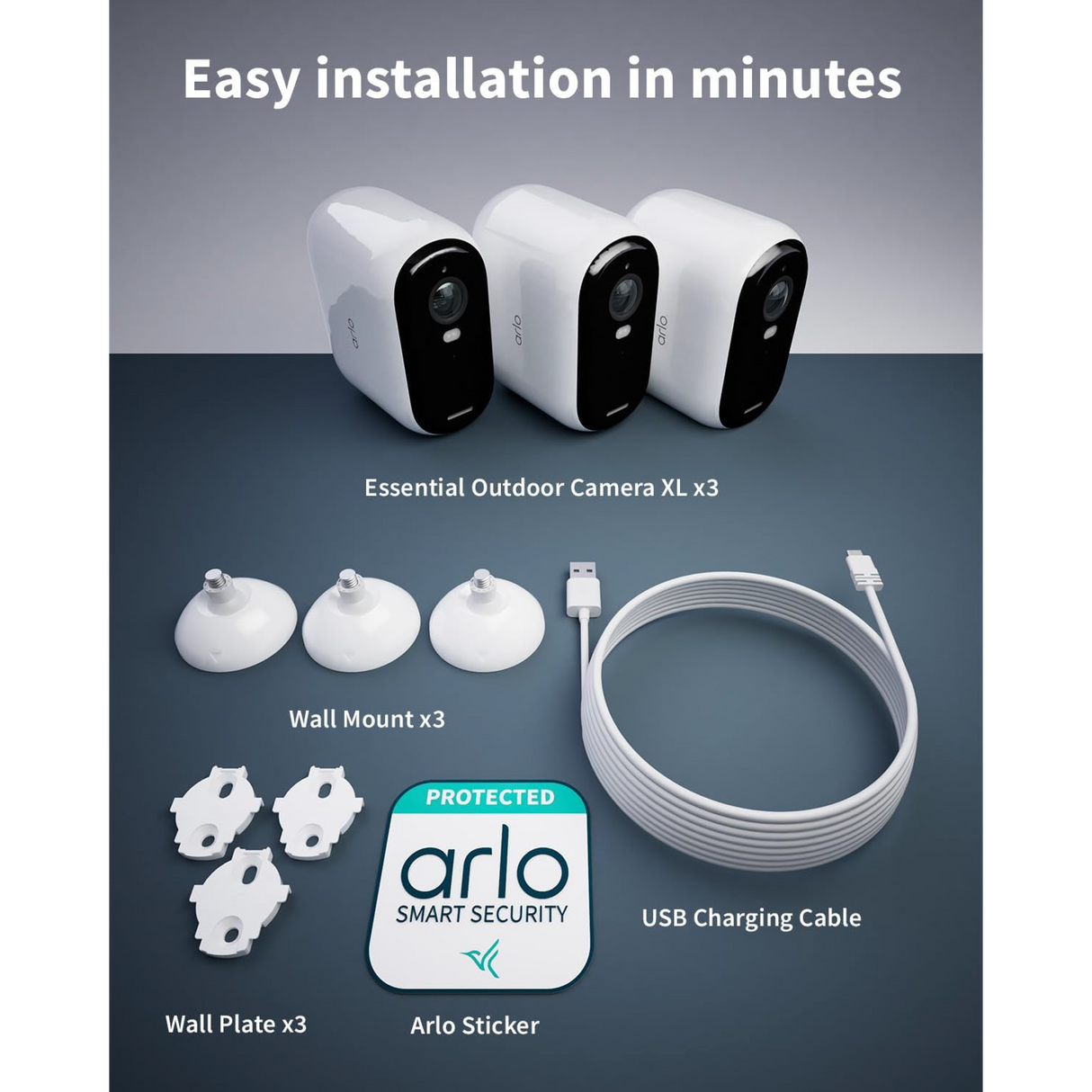 Arlo Essential2 - Cam 2K Bianca X3 - Protezione Smart 2K per Tutta la Casa