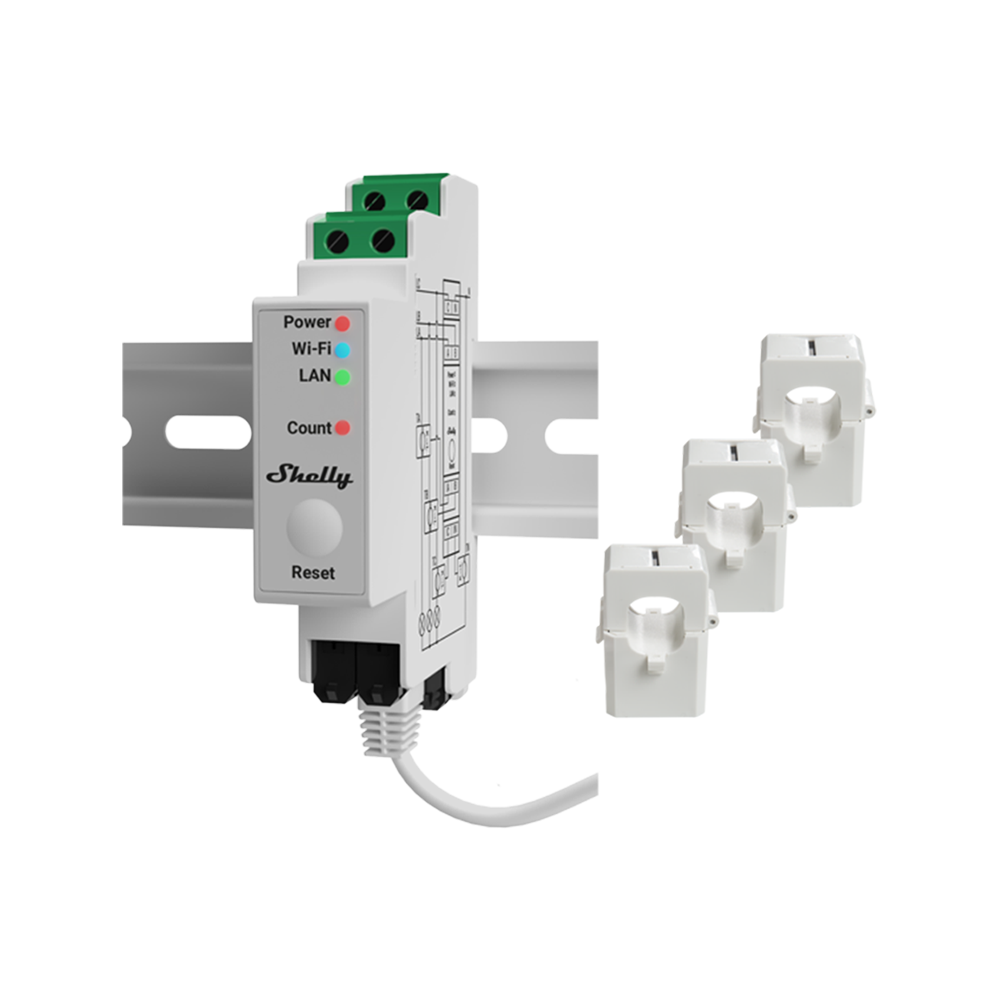 Shelly Pro 3EM 120A + Shelly Pro 3EM Switch Add-on in Omaggio