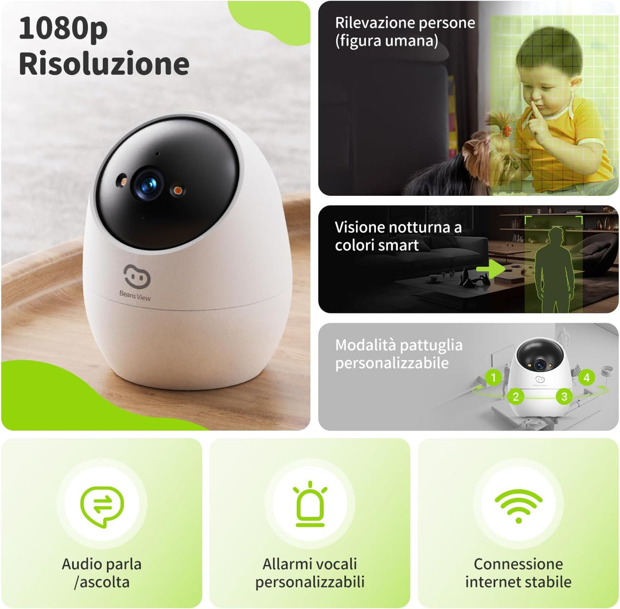 Beans View D210 — Telecamera di Sicurezza per Interni 1080P
