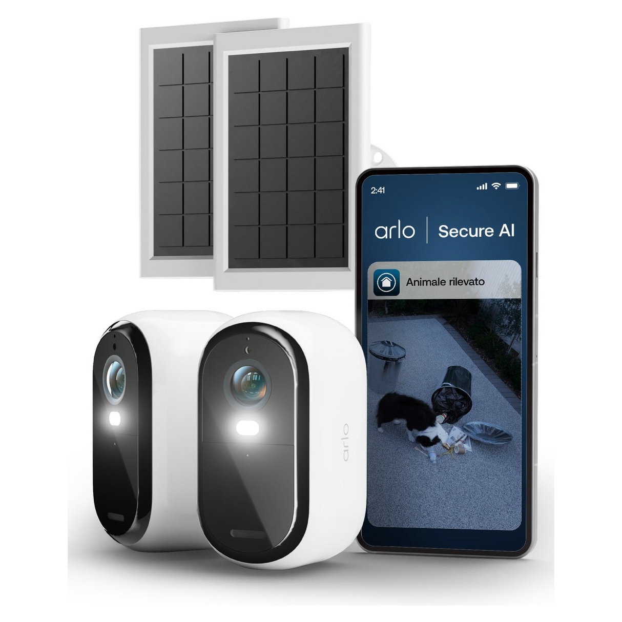 Arlo Ess2 - Cam 2K X2 + Solar Panel X2 - Sicurezza 2K Continua con Alimentazione Solare