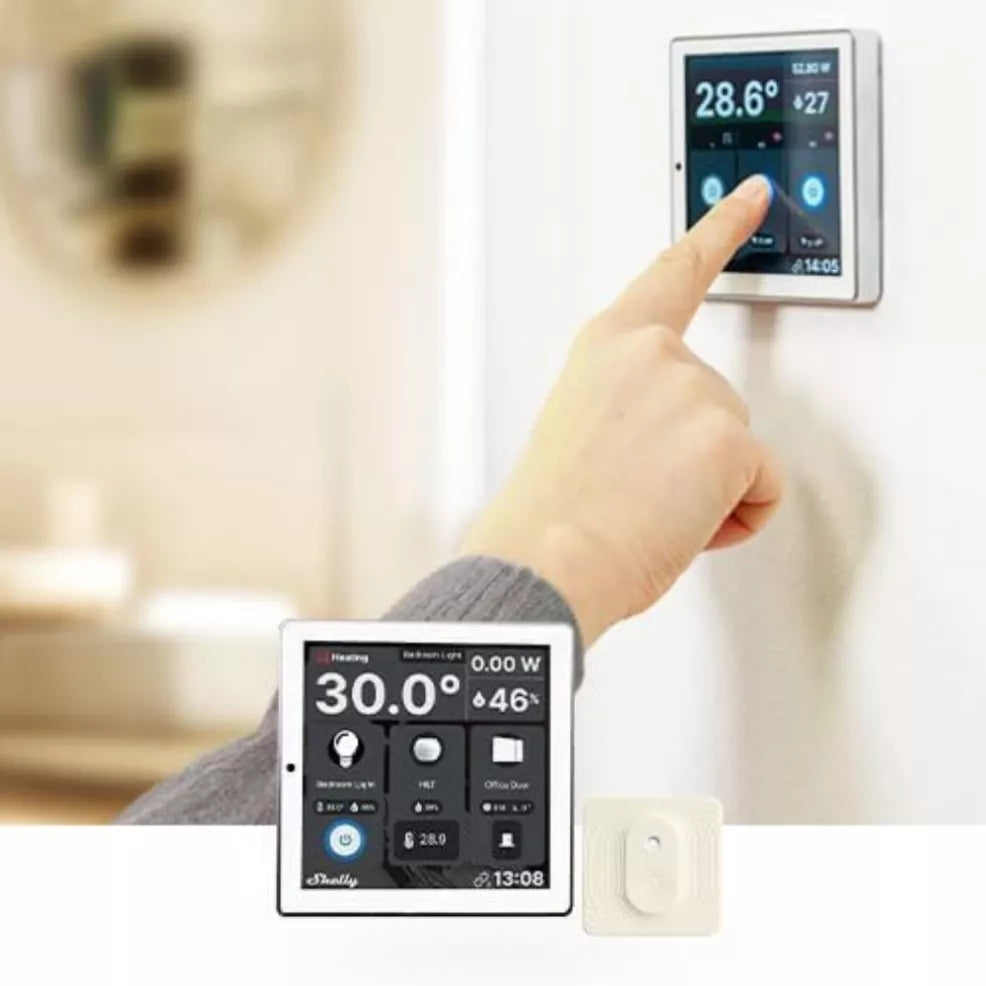Shelly Wall Display - BLU H&T + Placca Adattatore 503 – 502 Universale per Termostati e Dispositivi Smart