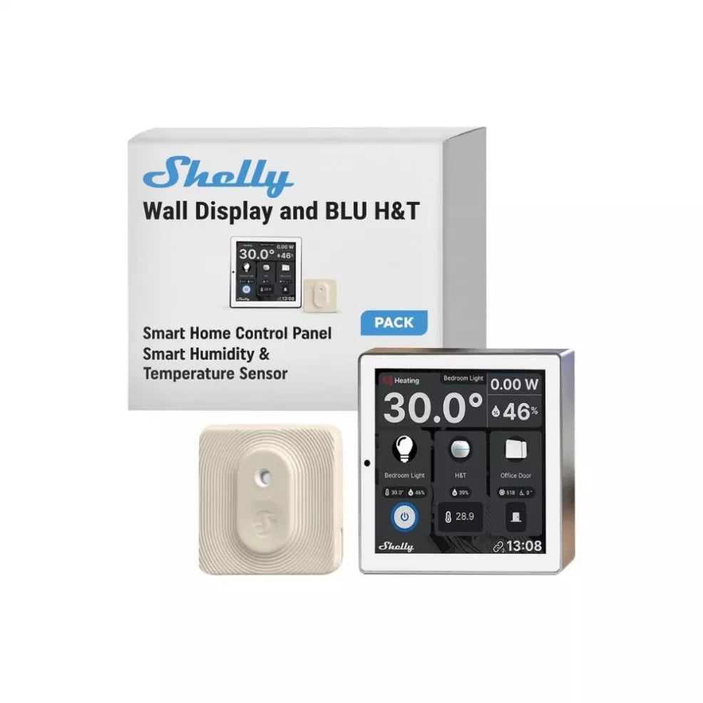 Shelly Wall Display - BLU H&T + Placca Adattatore 503 – 502 Universale per Termostati e Dispositivi Smart